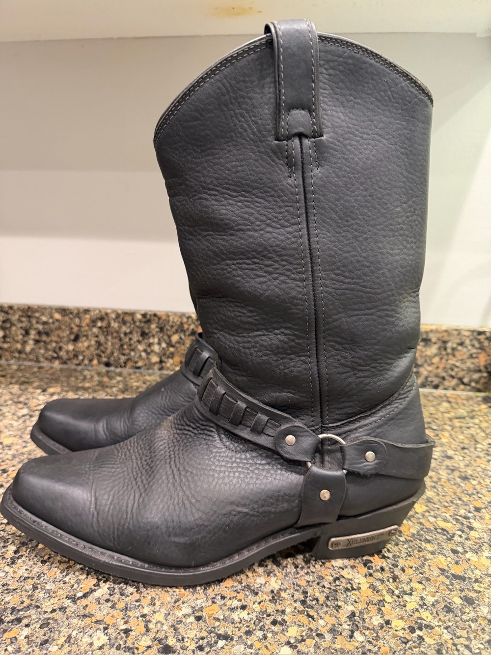 Classic Black Leather Harness Cowboy Boots Xelement motorcycle boots 12